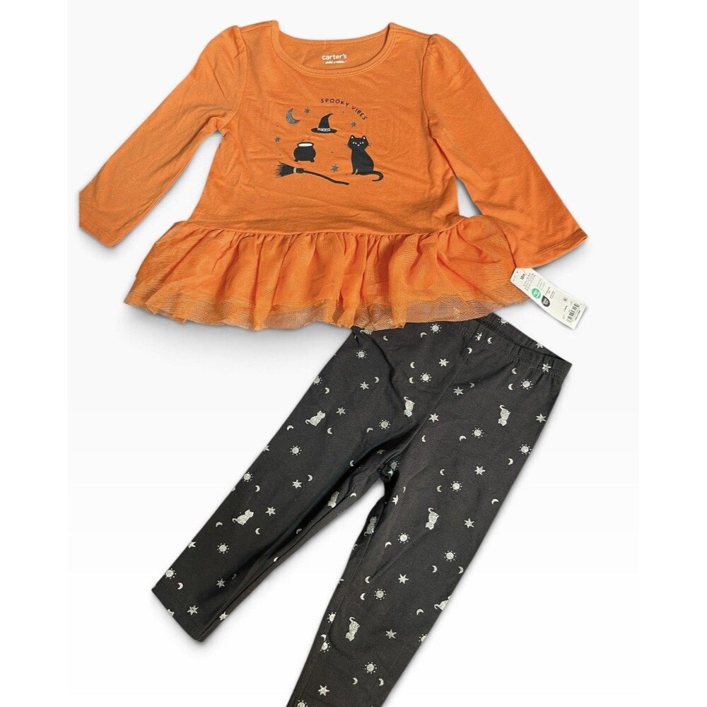 carters Girls 18M 2pc Halloween Cat Outfit Set Long Sleeve Top & Pants